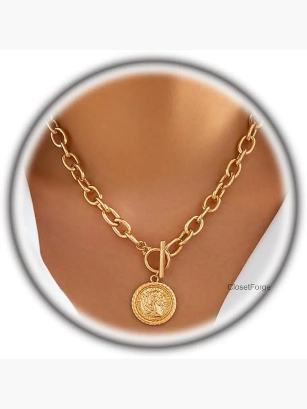 Chunky Paperclip Chain Pendant Necklace - Layered Gold OT Clasp - Picture 1 of 7